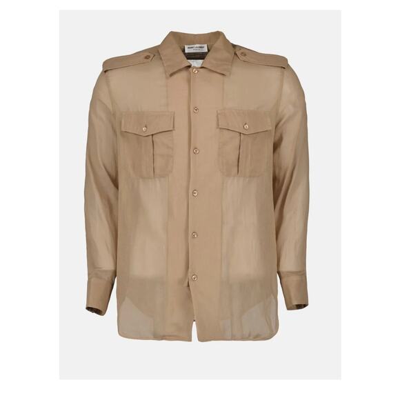 Saint Laurent Paris Voile Vintage Beige Button Down Size 39 (15.5) - Picture 6 of 9